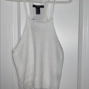 White sweater halter crop top